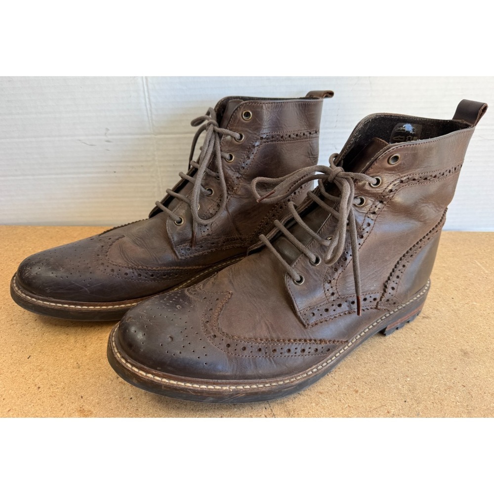 Mens Sz 9.5 ASOS Brown Leather Wingtip Boots Lace Up